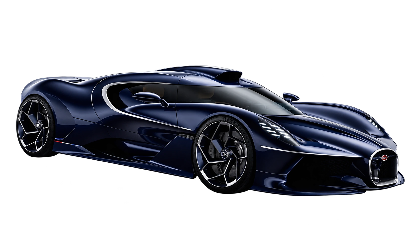 Midnight blue Bugatti Destrier on a black background