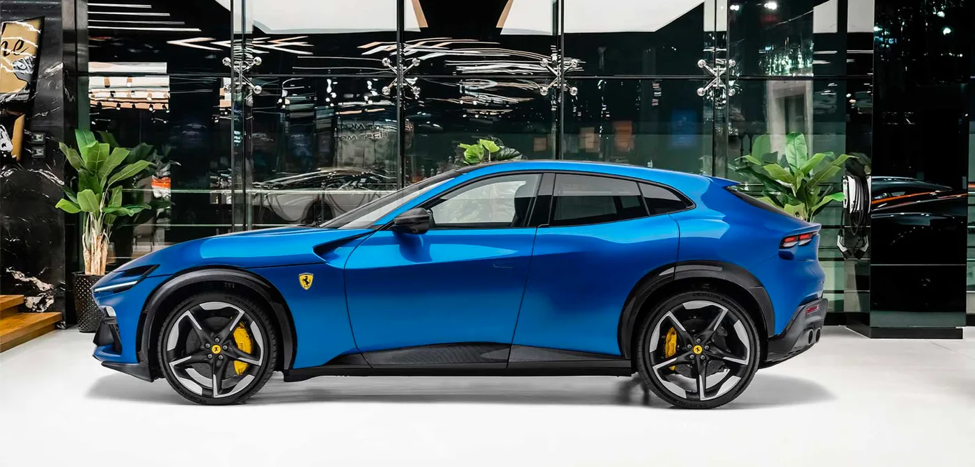 2023 Ferrari Purosangue offered by a specialist dealer in Dubai, United Arab Emirates, exterior view 2