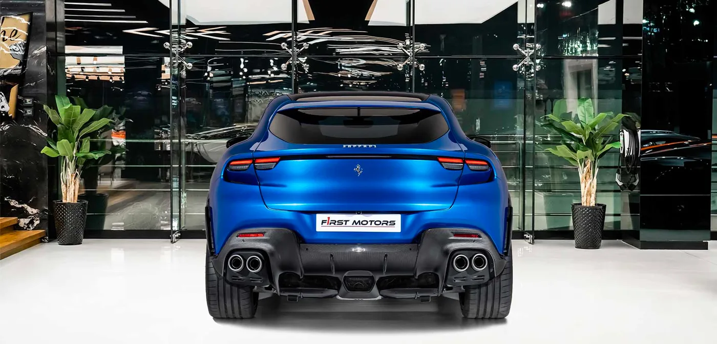2023 Ferrari Purosangue offered by a specialist dealer in Dubai, United Arab Emirates, exterior view 4