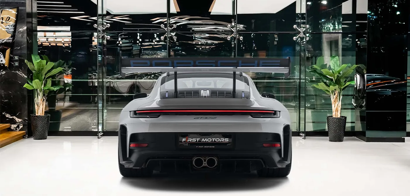 2024 Porsche 911 GT3 RS Weissach package offered by a specialist dealer in Dubai, United Arab Emirates, exterior view 4