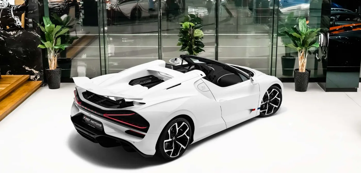 2025 Bugatti W16 Mistral offered by a specialist dealer in Dubai, United Arab Emirates, exterior view 2